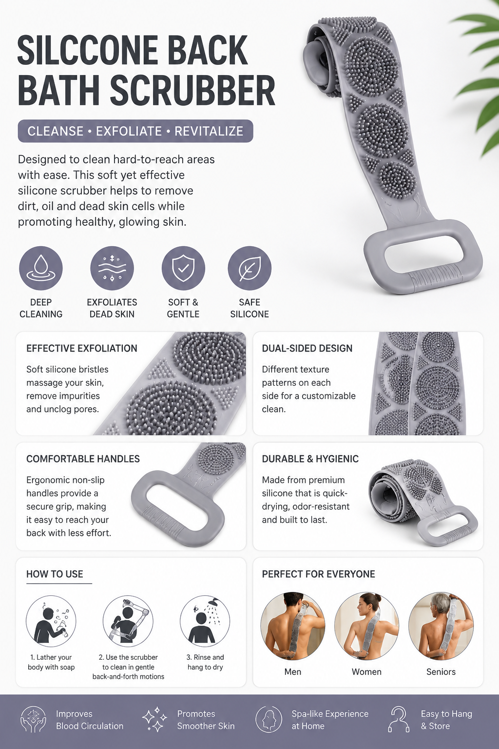 Body Back Scrubber Double Side Bathing Brush