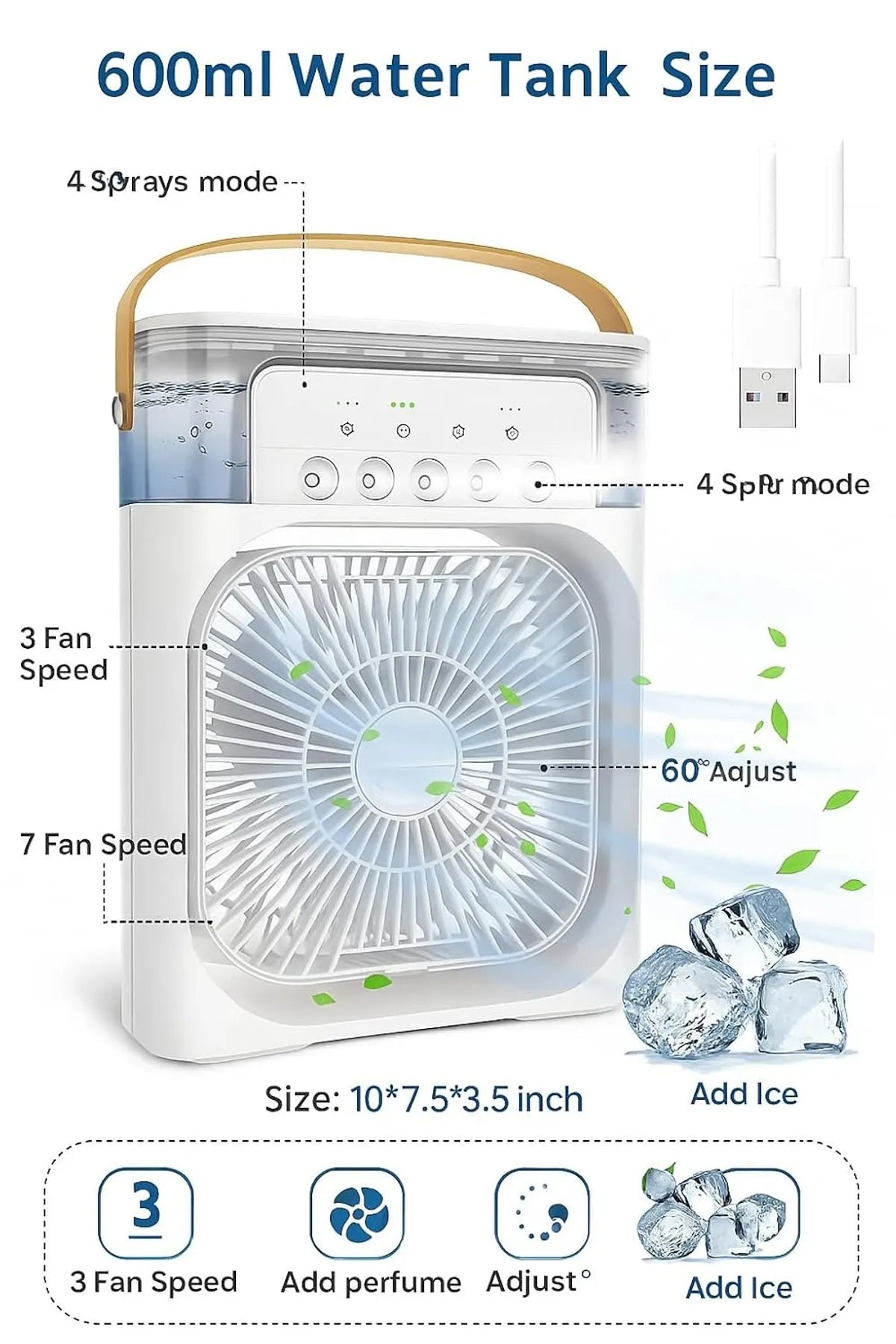 Magic Ice Cooler Mini Mist Cooler Ice Option 3 Fan Speed Usb Air Cooler